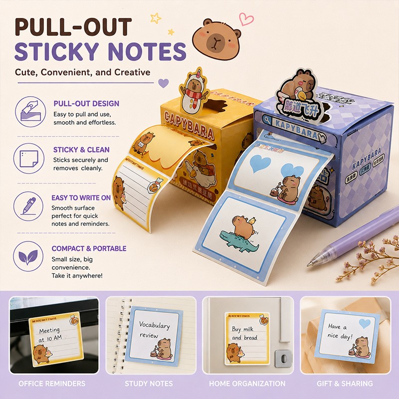 Custom Pull-Out Sticky Notes Memo Pad with Dispenser Box