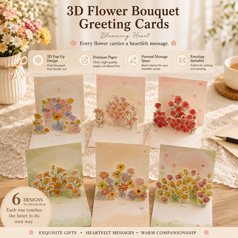 In-stock/Custom 3D Flower Bouquet Pop-Up Greeting Cards with Envelope
