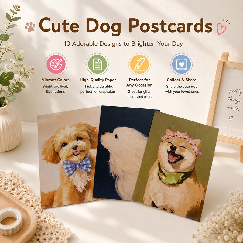 In-stock/Custom Cute Dog Art Postcard Set – 10 Unique Designs