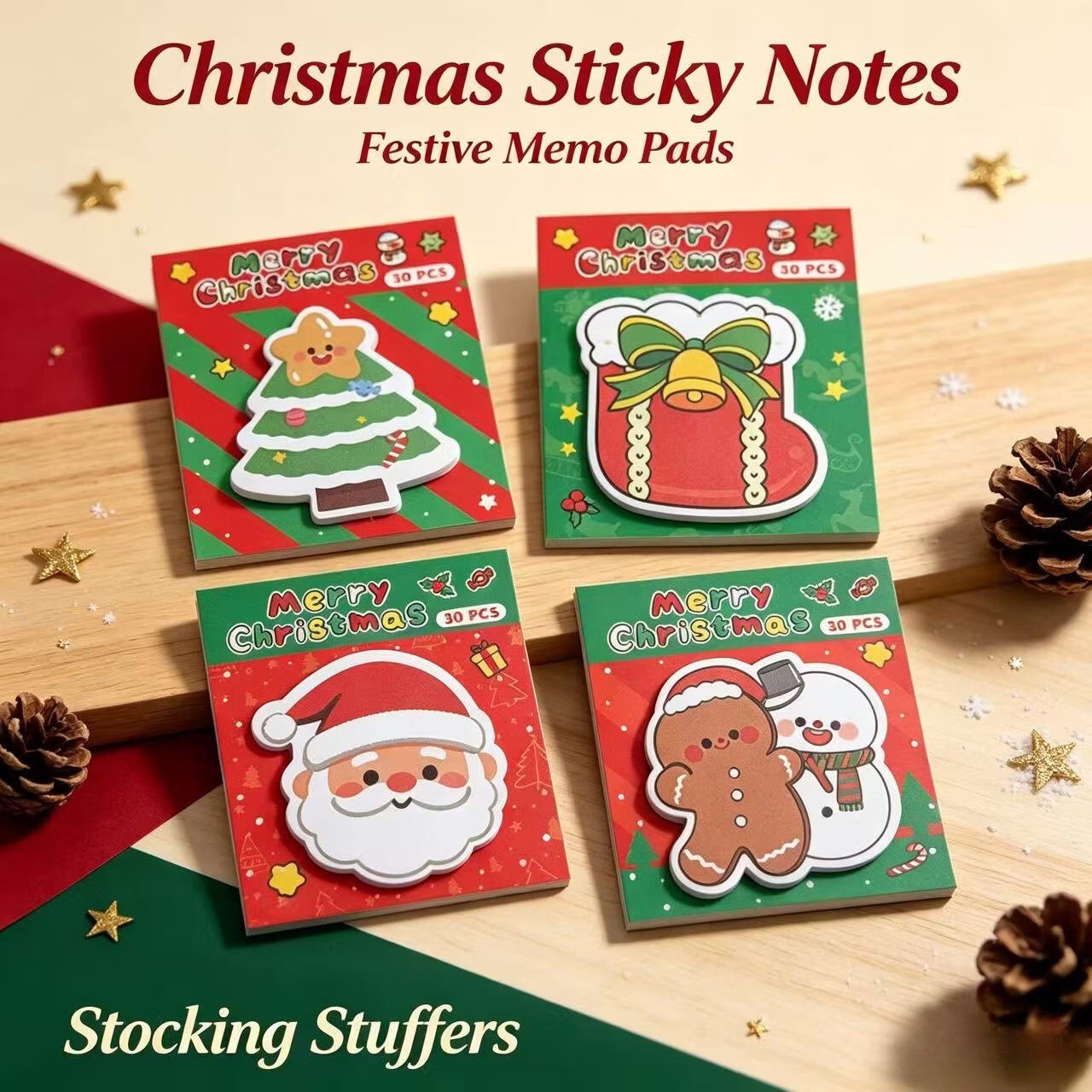 Christmas sticky notes office memo message cards cute snowman bell notepad student prizes sticker book