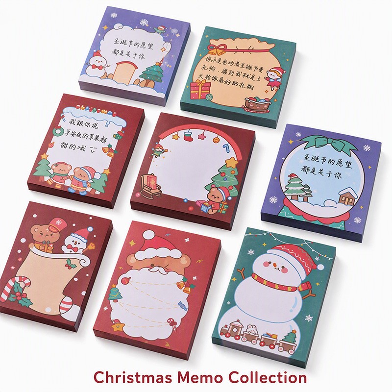 New Cartoon Christmas Sticky Notes, Stickable Santa Sleigh Student Message Memo Notepad In Stock
