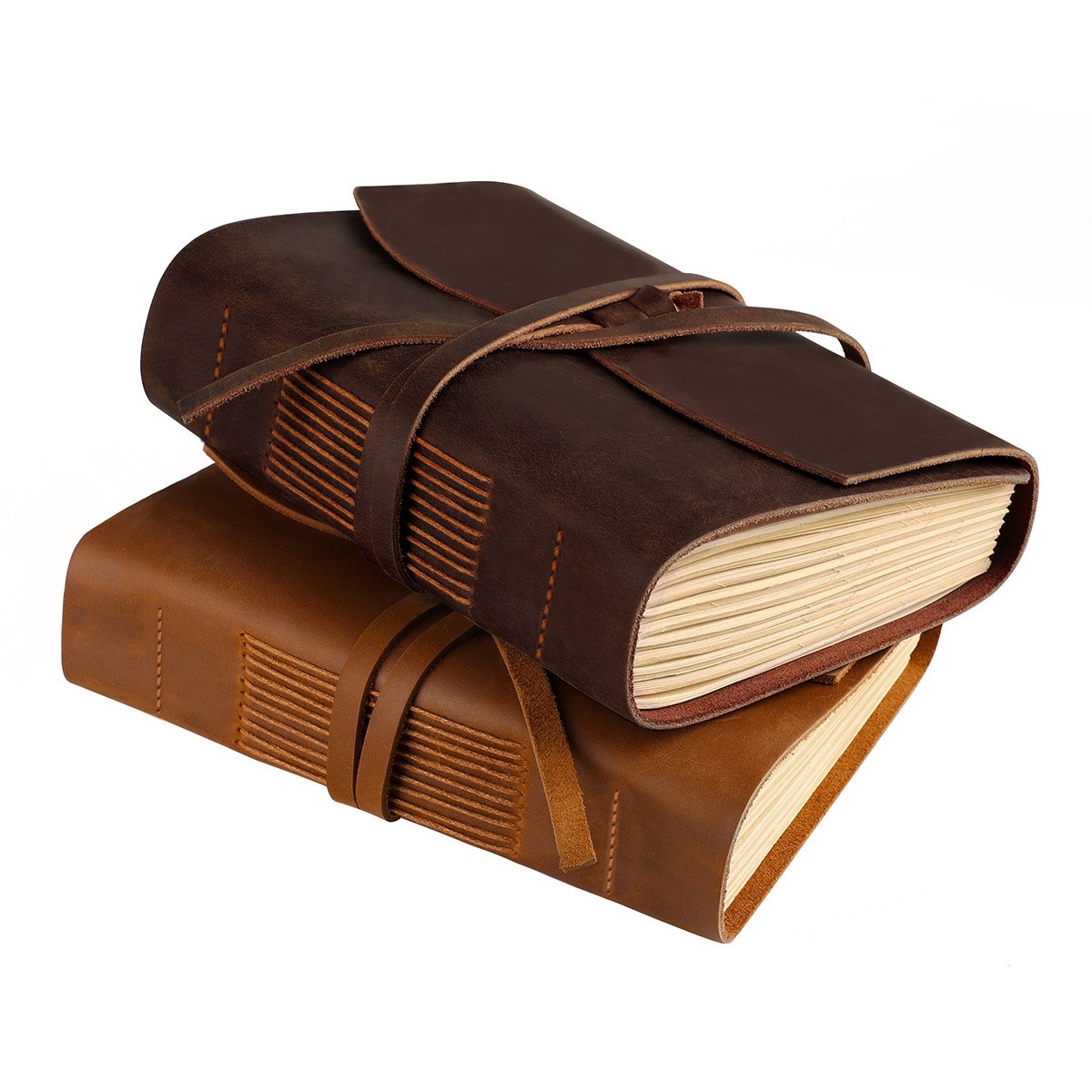 Custom Vintage Leather Journal Notebook with Wrap Closure